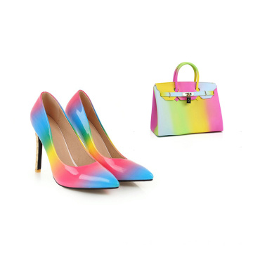 women high heel outdoor rainbow shoes with Matte Jelly Bag Fashion Colorful  Classic Tote Bag Padlock Lady Multi color Handbag